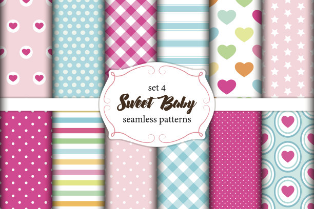 可爱的一套斯堪的纳维亚甜蜜宝贝无缝图案与织物纹理图片下载