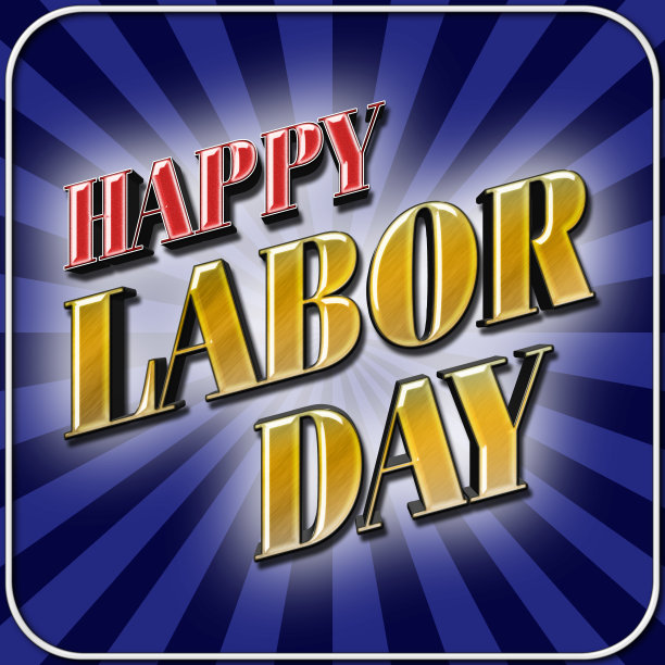 劳动节快乐，3D，鲜艳的色彩，鲜艳闪亮的文字。红色，白色和蓝色的美国节日。图片下载