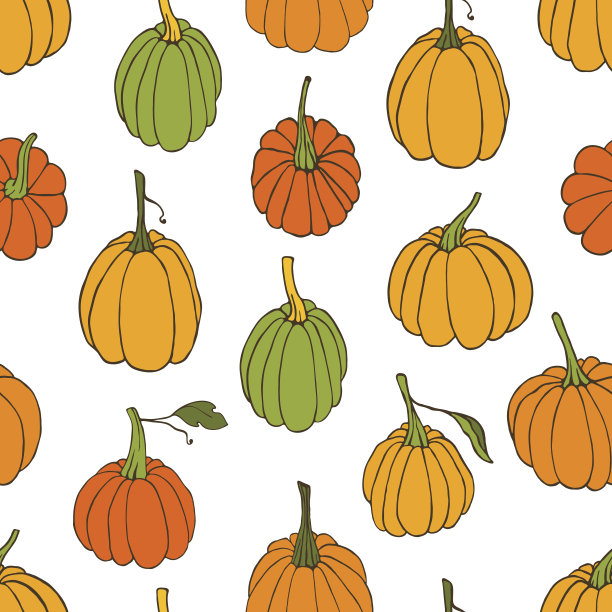 图案与南瓜在白色的背景图片下载