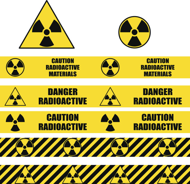 放射性标志和无缝警告磁带设置。图片下载