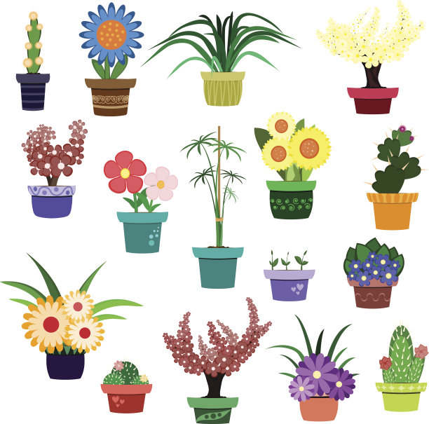 卡通花卉植物矢量素材图片下载
