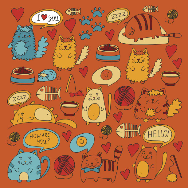 可爱的涂鸦猫，小猫家猫向量集可爱的小猫为宠物店，猫，兽医诊所涂鸦图案为横幅，海报，纺织儿童图画为幼儿园图片下载