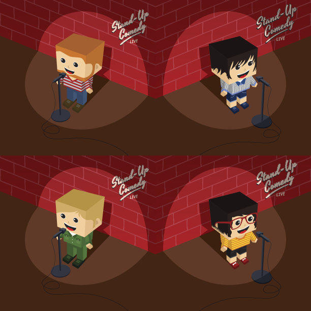 起立喜剧等距块卡通图片下载