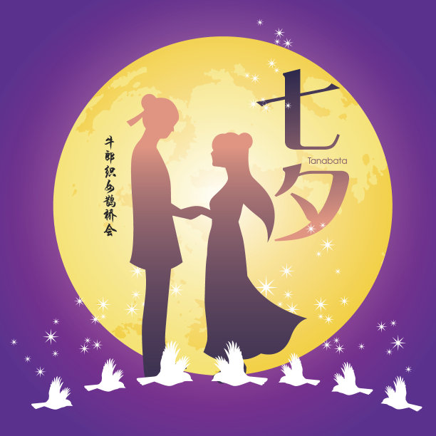 七夕节。庆祝一年一度的牛郎织女约会。描述:七夕，7月7日素材图片