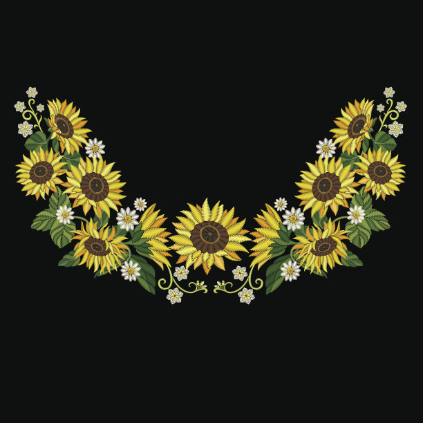 刺绣向日葵和雏菊花图片下载
