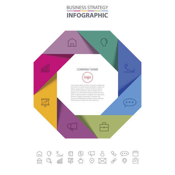 八角商业信息图策略设计元素图片下载