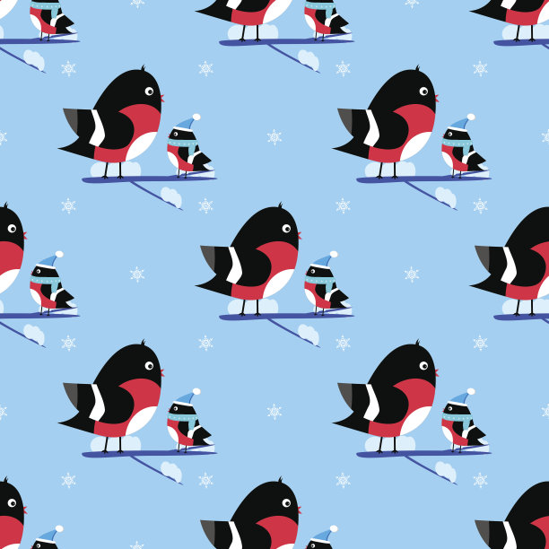 红腹灰雀分支无缝模式向量图片下载