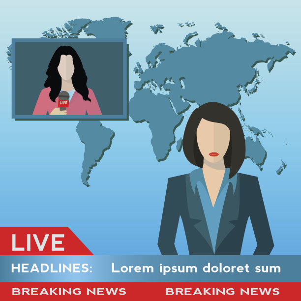 女新主播与女记者直播新闻报道矢量插图图片下载