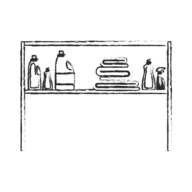 黑白模糊轮廓的衣架与衣物清洁产品和折叠毛巾图片下载