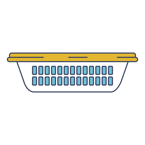 蓝色和黄色部分剪影的小洗衣篮没有把手图片下载