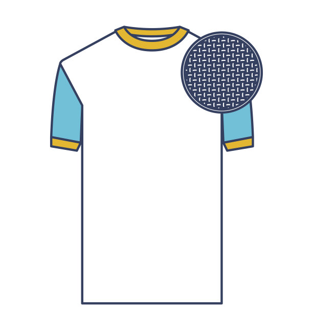 颜色蓝色和黄色节剪影t恤男子和圆形宏观纺织图案图片下载