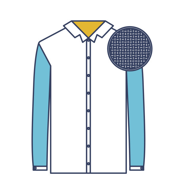 颜色蓝色和黄色部分剪影的衬衫，长袖男人和圆形宏观纺织品图案图片下载