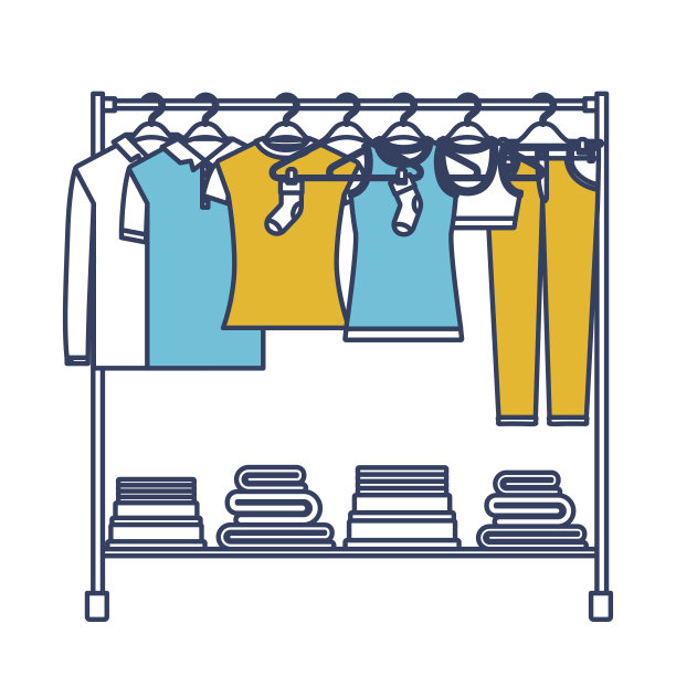 将衣架上的t恤和裤子挂在衣架上，底部是折叠的衣服图片下载