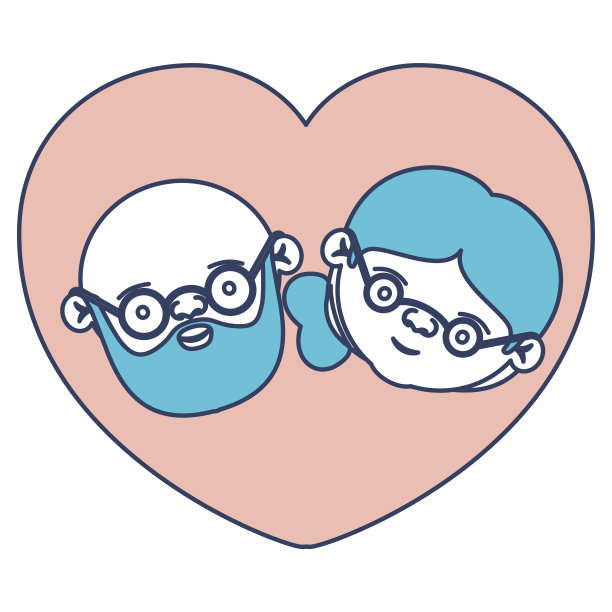 彩色部分剪影心形贺卡与漫画脸光头祖父与祖母与侧收集头发图片下载