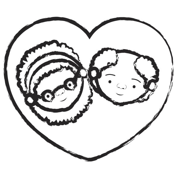 模糊的厚轮廓心形贺卡与漫画脸的祖母与卷发和秃顶的祖父图片下载
