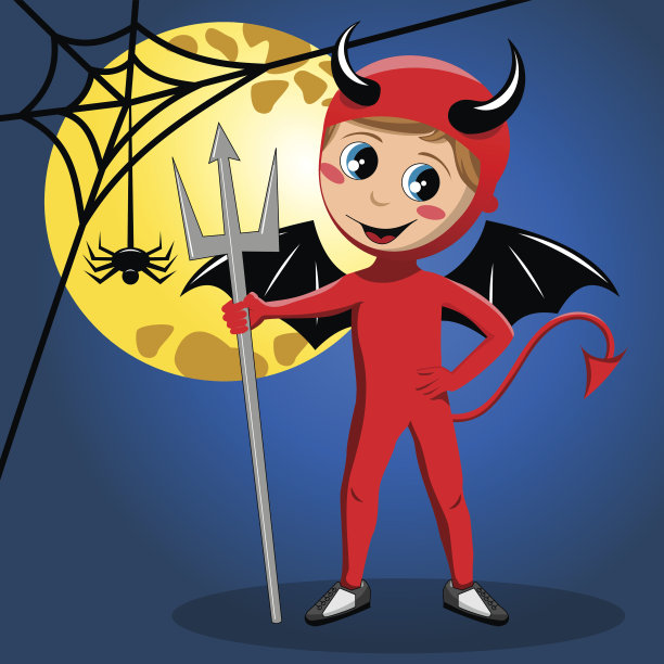 孩子魔鬼万圣节服装满月图片下载