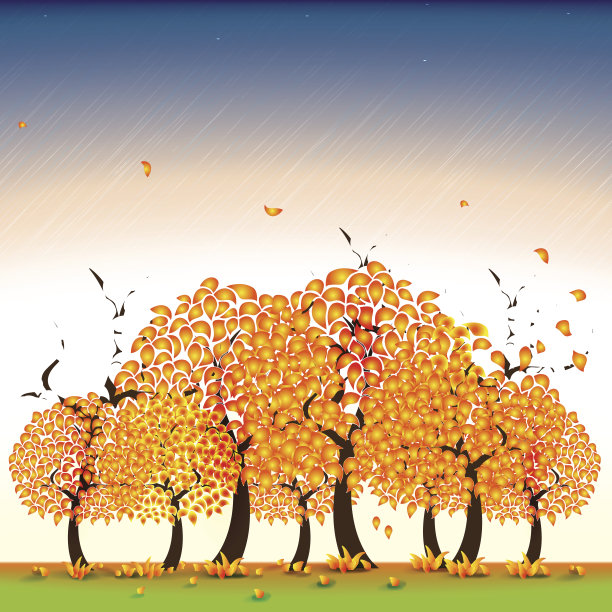秋天的树木，树叶，风，矢量插图图片下载