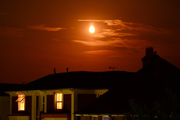 屋顶上的满月图片下载