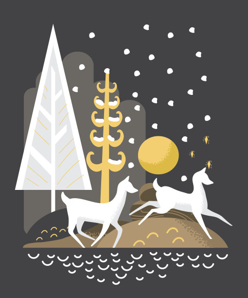 程式化的鹿在树林里奔跑圣诞祝福设计图片下载