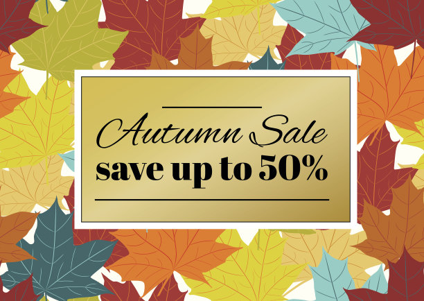秋季销售海报，传单，卡片模板与印刷。明亮的秋天的枫叶，美洲蔷薇，rowanberry。矢量插图。图片下载