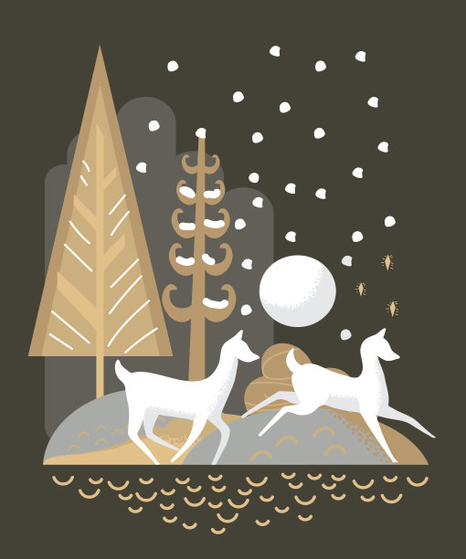 程式化的鹿在树林里奔跑圣诞祝福设计图片下载