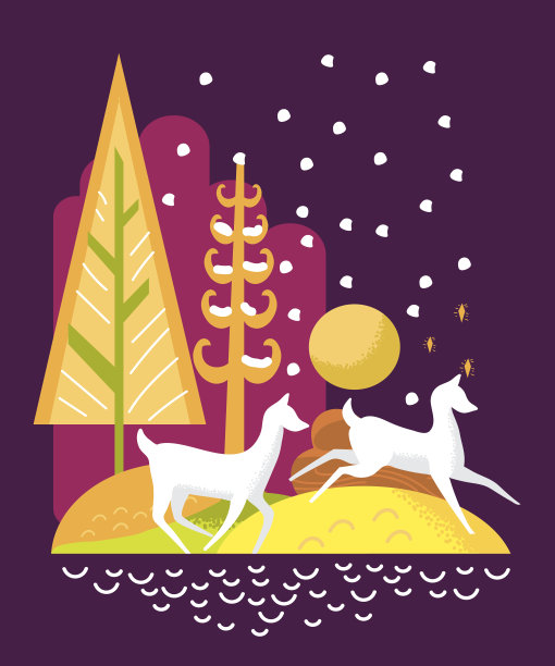 程式化的鹿在树林里奔跑圣诞祝福设计图片下载