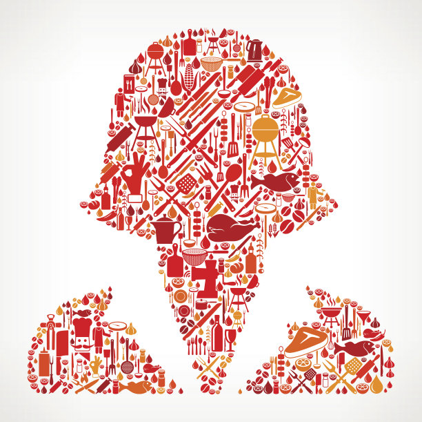 女性爆头烹饪和食物矢量图标模式图片下载