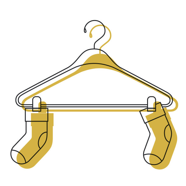 挂衣架里一双袜子的黄色水彩剪影图片下载