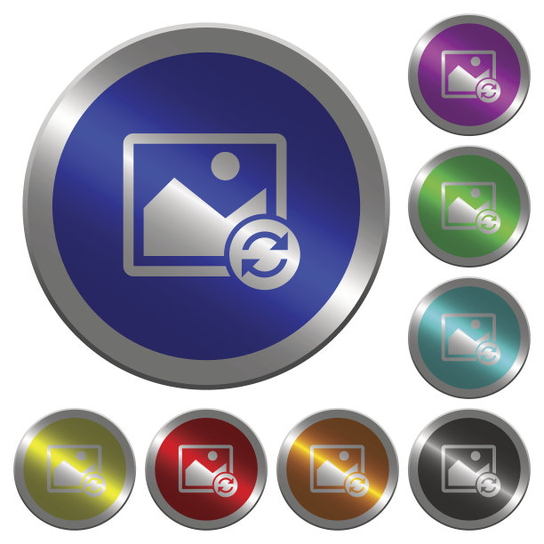 刷新图像发光硬币状圆形颜色按钮图片下载