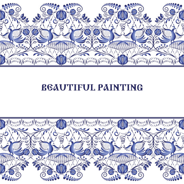 Gzhel风格背景。中国或俄罗斯瓷画的边界图案。图片下载