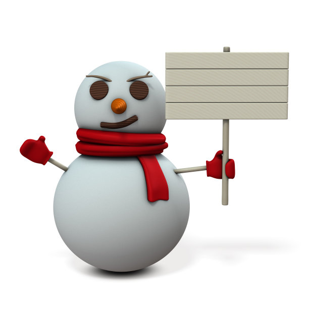 一个雪人举着木头牌子图片下载