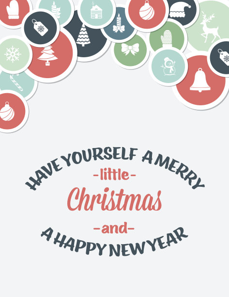 圣诞卡的圆形贴纸上的圣诞图标图片下载