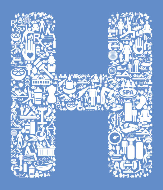 字母H健康和健康图标设置蓝色背景图片下载