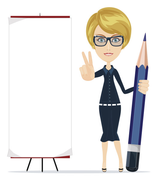 女人拿着一支铅笔，指着一张空白的海报图片下载