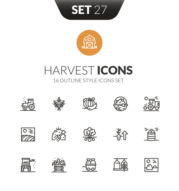 轮廓黑色图标设置在瘦现代设计风格图片下载