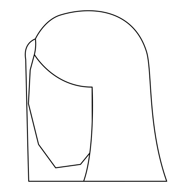 女人头无脸与直发素描剪影在白色的背景图片下载