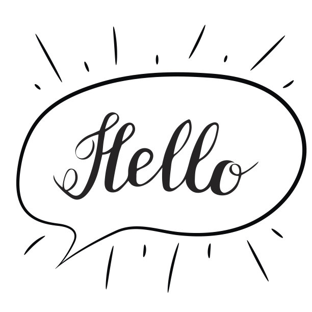 你好刻字。手写的毛笔书法。你好文本在语音气泡。矢量孤立插图上的白色。图片下载