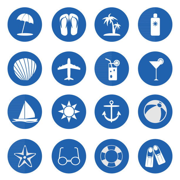 夏天和海滩的图标超过了蓝色图片下载