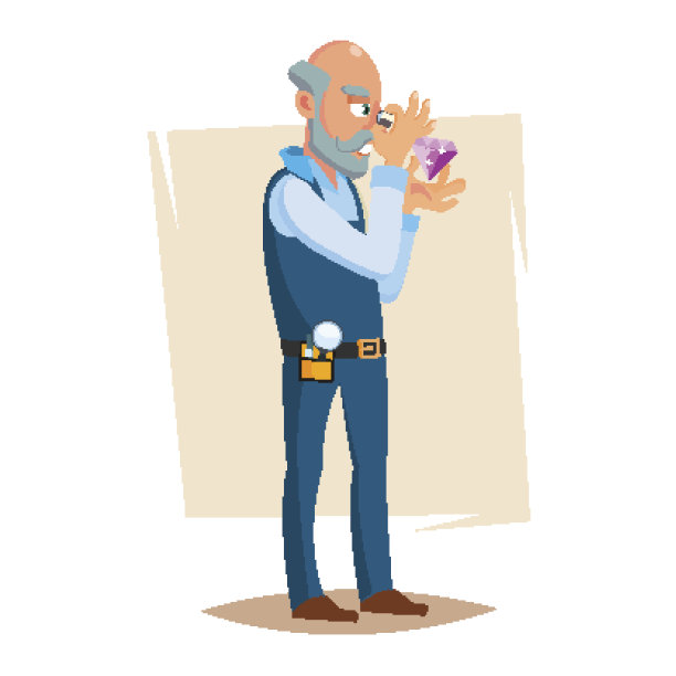 珠宝商估价孤立的人向量。专业经典珠宝商检查钻石。卡通人物图片图片下载