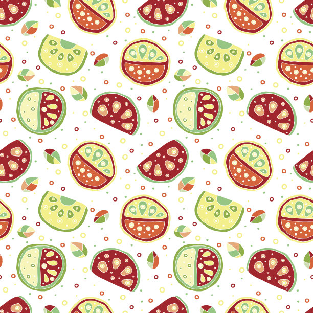 无缝矢量手绘幼稚图案，边框，带有果实。可爱的小西瓜，带着叶子、种子、水滴。涂鸦、素描、卡通风格背景。无休止的重复样本图片下载
