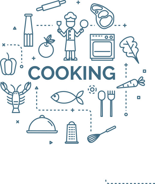 刻字的烹饪概念与线图标设置。图片下载