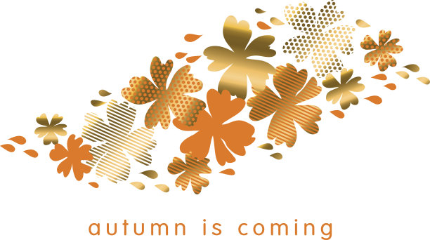 程式化的秋天花矢量图案插图。秋季热色自然装饰设计与黄金元素。摘要季节向量在白色背景为邀请，标题，封面，海报。图片下载