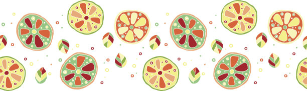 无缝矢量手绘幼稚图案，边框，带有果实。可爱的童心酸橙，柠檬，橙子，葡萄柚叶，种子，滴。涂鸦、素描、卡通风格背景。图片下载