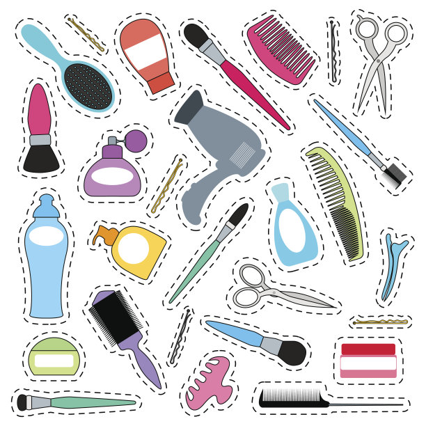 美容院的贴纸。图标的发型和造型。矢量插图。图片下载