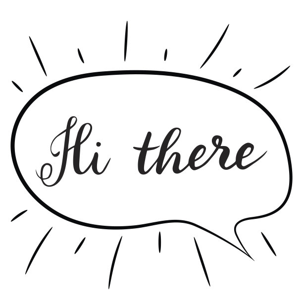 嗨刻字。手写的毛笔书法。你好，语音泡泡里的文本。矢量插图上的白色。图片下载