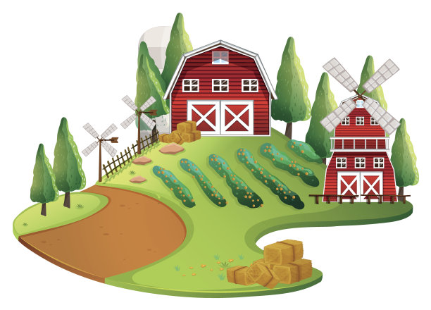 有庄稼和谷仓的农场场景图片下载