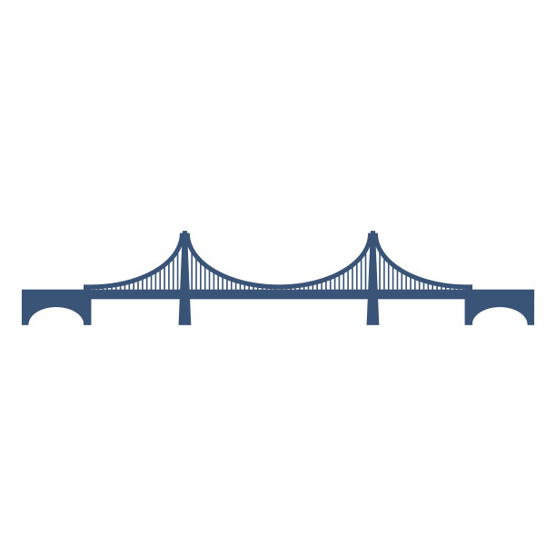 斜拉桥上三支支座蓝色剪影矢量图图片下载