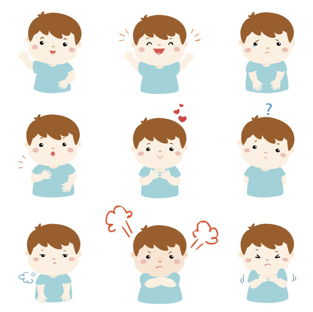 花样男孩面部表情插画。图片下载