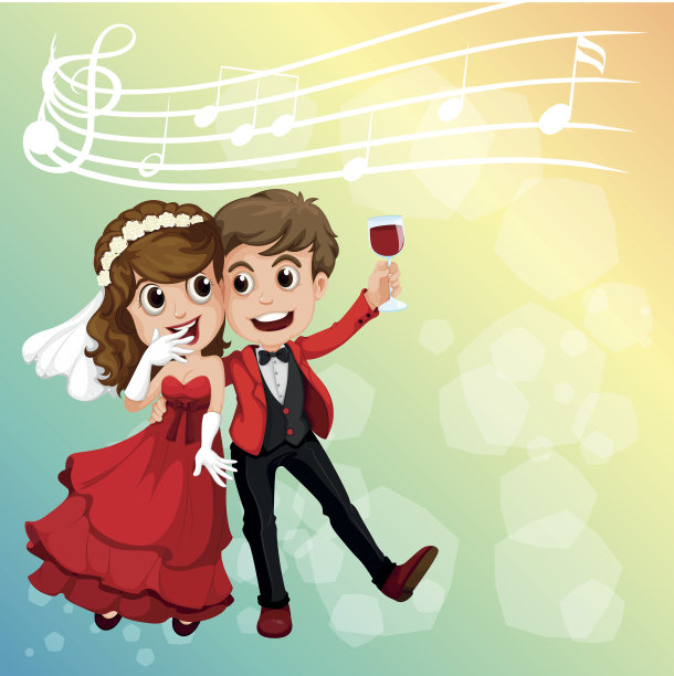 新婚夫妇以音乐为背景来庆祝图片下载