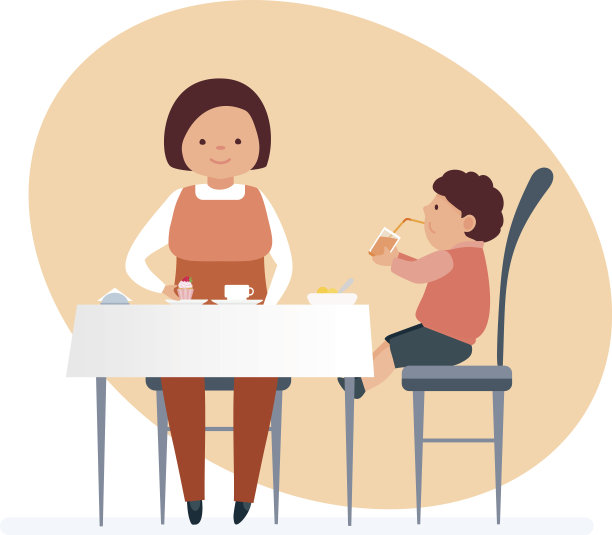 妈妈和她的孩子去餐馆，点美味的食物，饮料图片下载